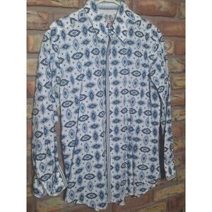 Robert Graham Shirt Mens M Blue Medallion Pattern Flip Cuff Button Up